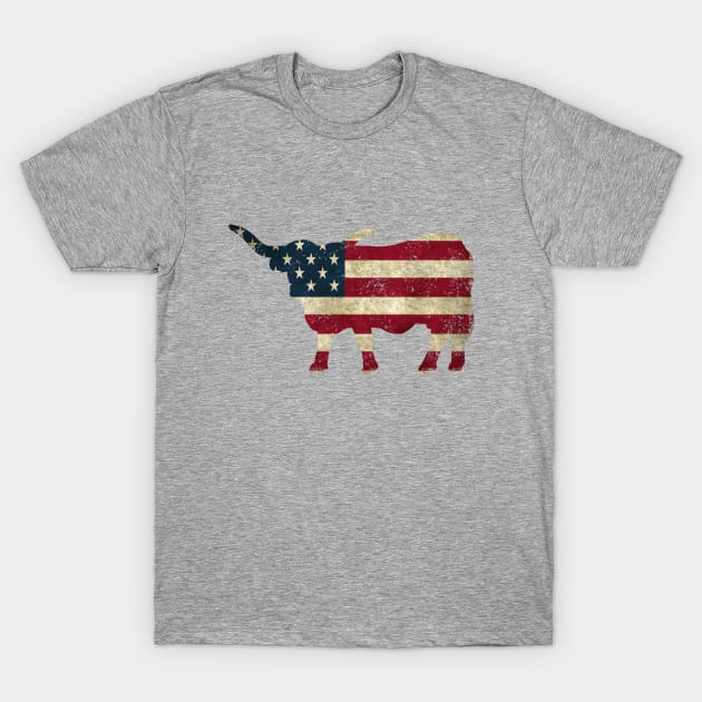 American Flag Longhorn Cattle T-Shirt by KayBee Gift Shop